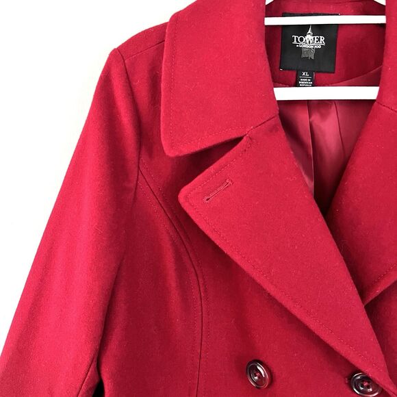 London Fog Gorgeous Red Wool Blend Satin Lined Pea Coat Gilmore Girls - Size XL - Picture 3 of 10